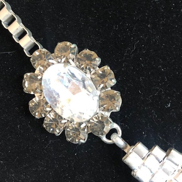 Fashion Jewelry Pewter Necklace Large Dripping Rhinestones 22" to 27" - Picture 6 of 12